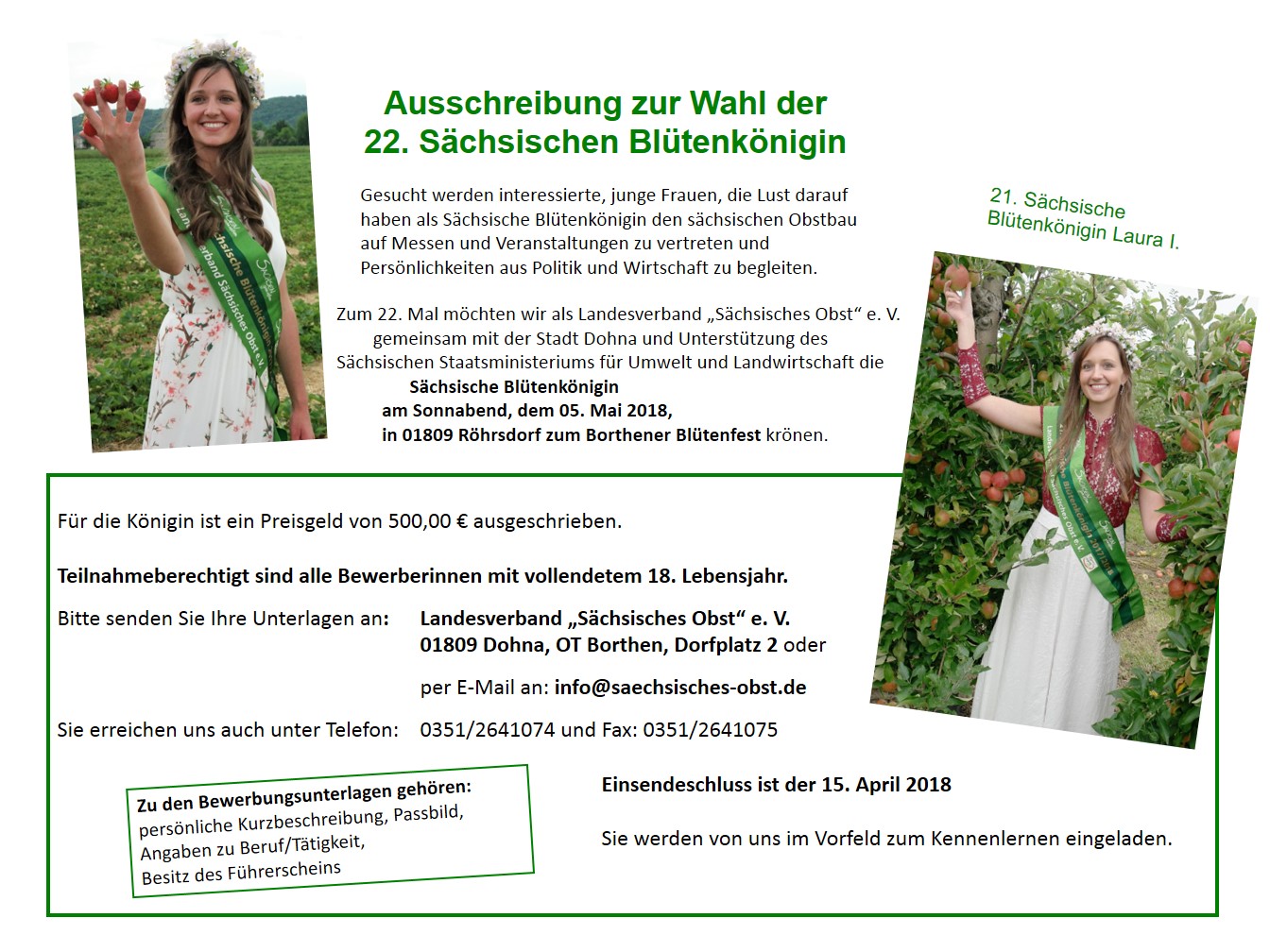 Ausschreibung Wahl der Blütenkönigin